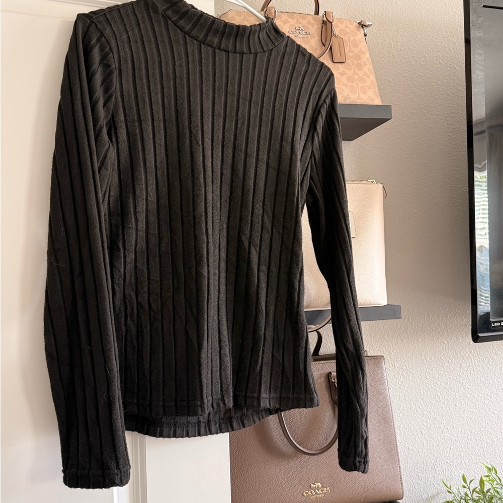Black Ribbed Mock Neck Women's Top
